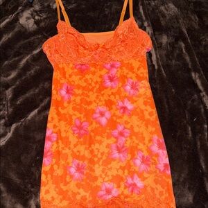 Orange Floral Lace Mini Dress